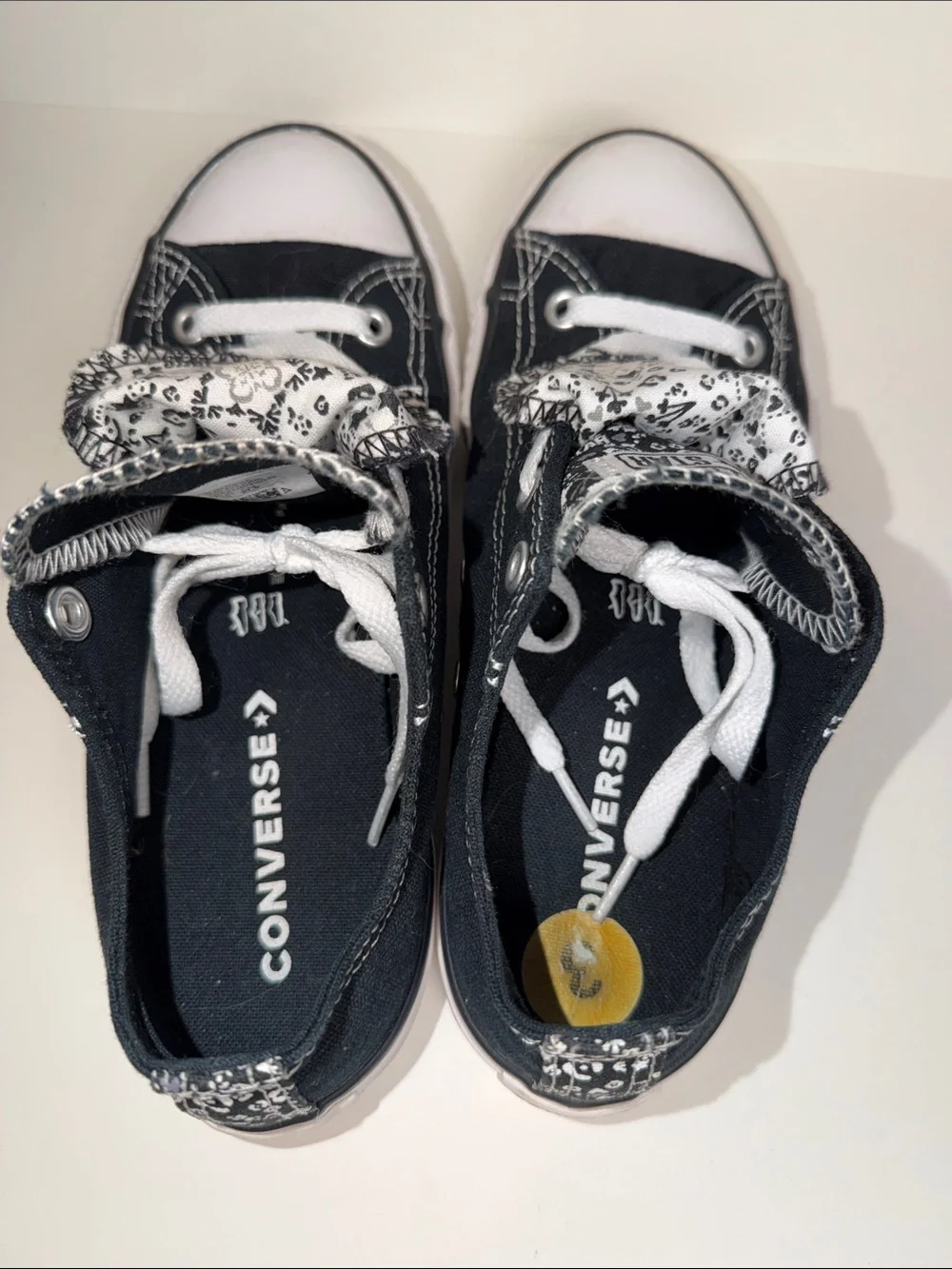 Converse Chuck Taylor All Star Double Tongue Low Top Black Floral Juniors Size 3